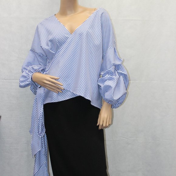 Forever 21 Blue & White Stripe Wrap Blouse NWOT - Picture 10 of 10